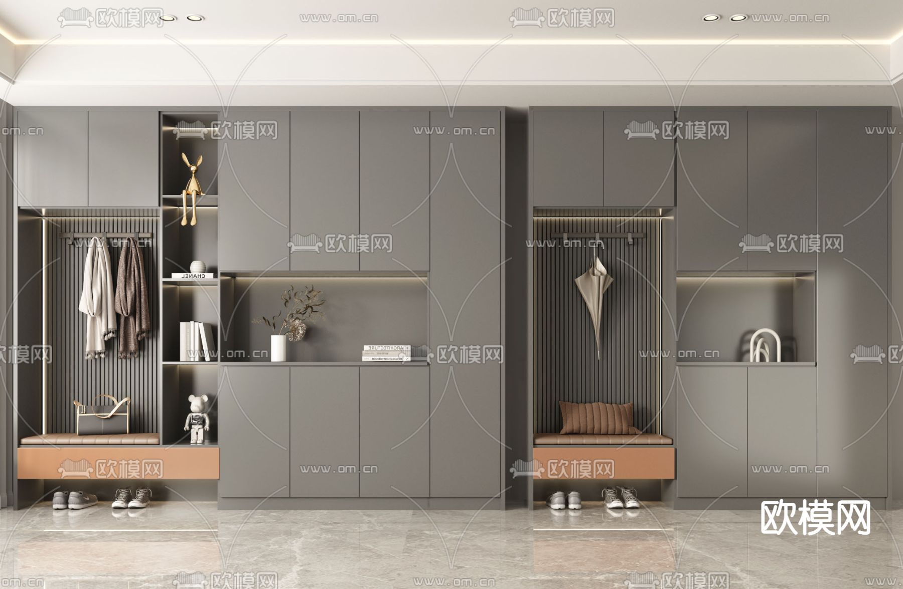 高级灰鞋柜su模型下载（渲染图1）