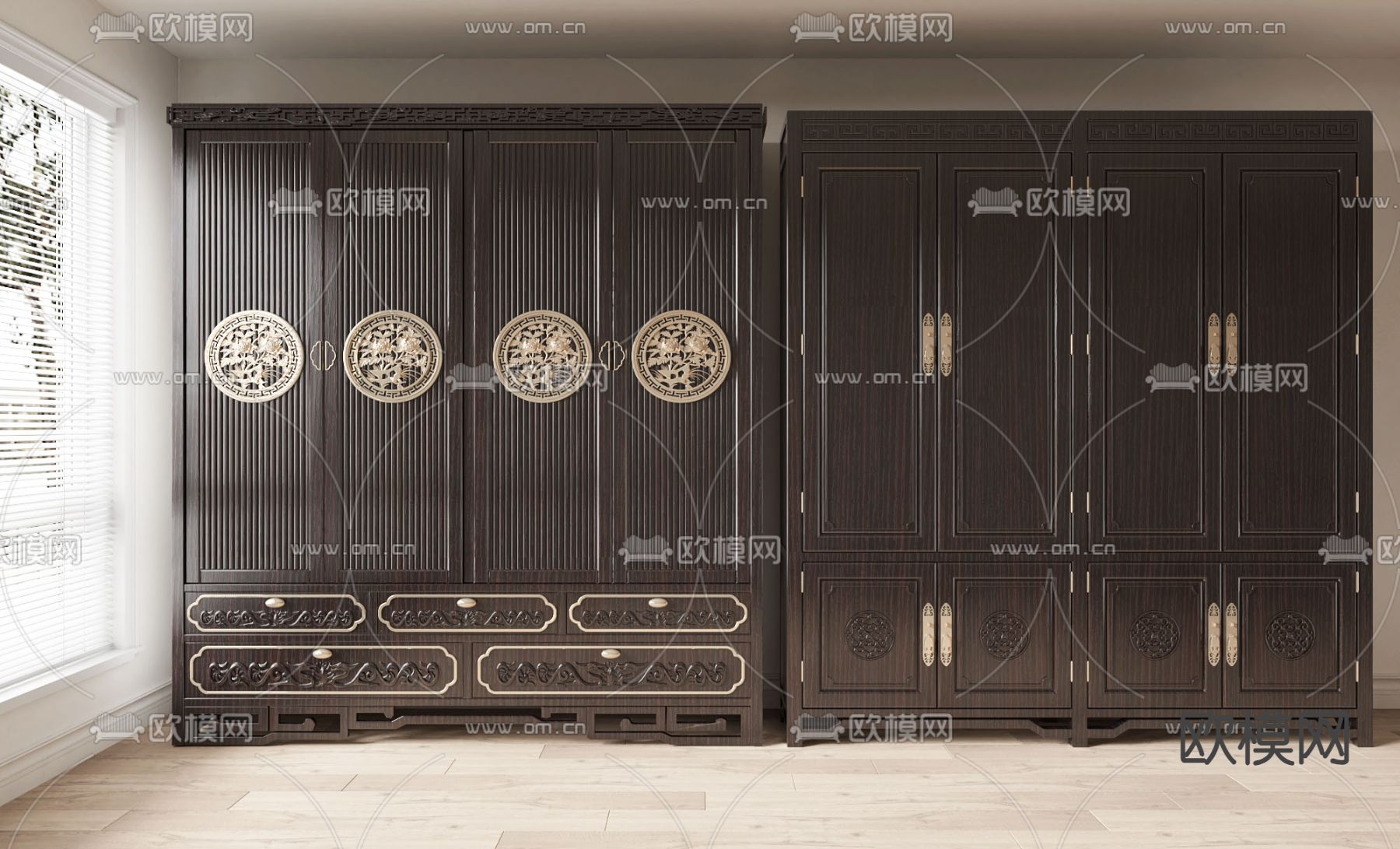 中式衣柜 雕花衣橱3d模型下载