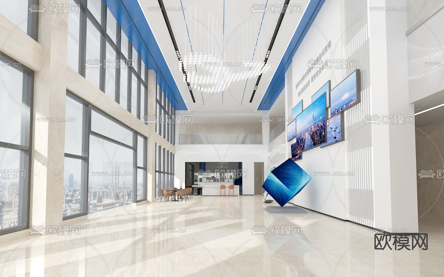 现代企业大厅 商务大堂3d模型下载（渲染图1）