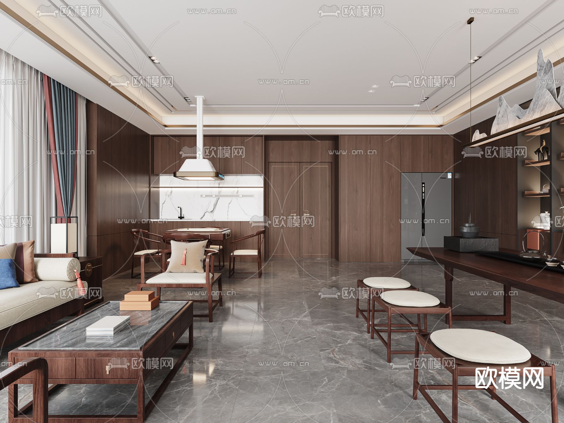 中式接待室 洽谈室3d模型下载（渲染图1）
