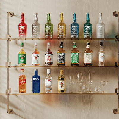  现代酒水 酒架su模型 