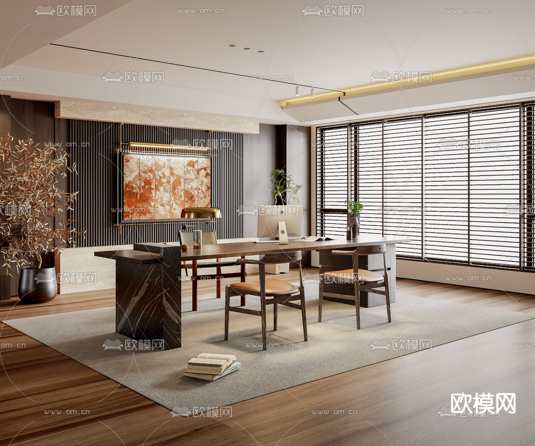 中古风总经理室 董事长室3d模型下载