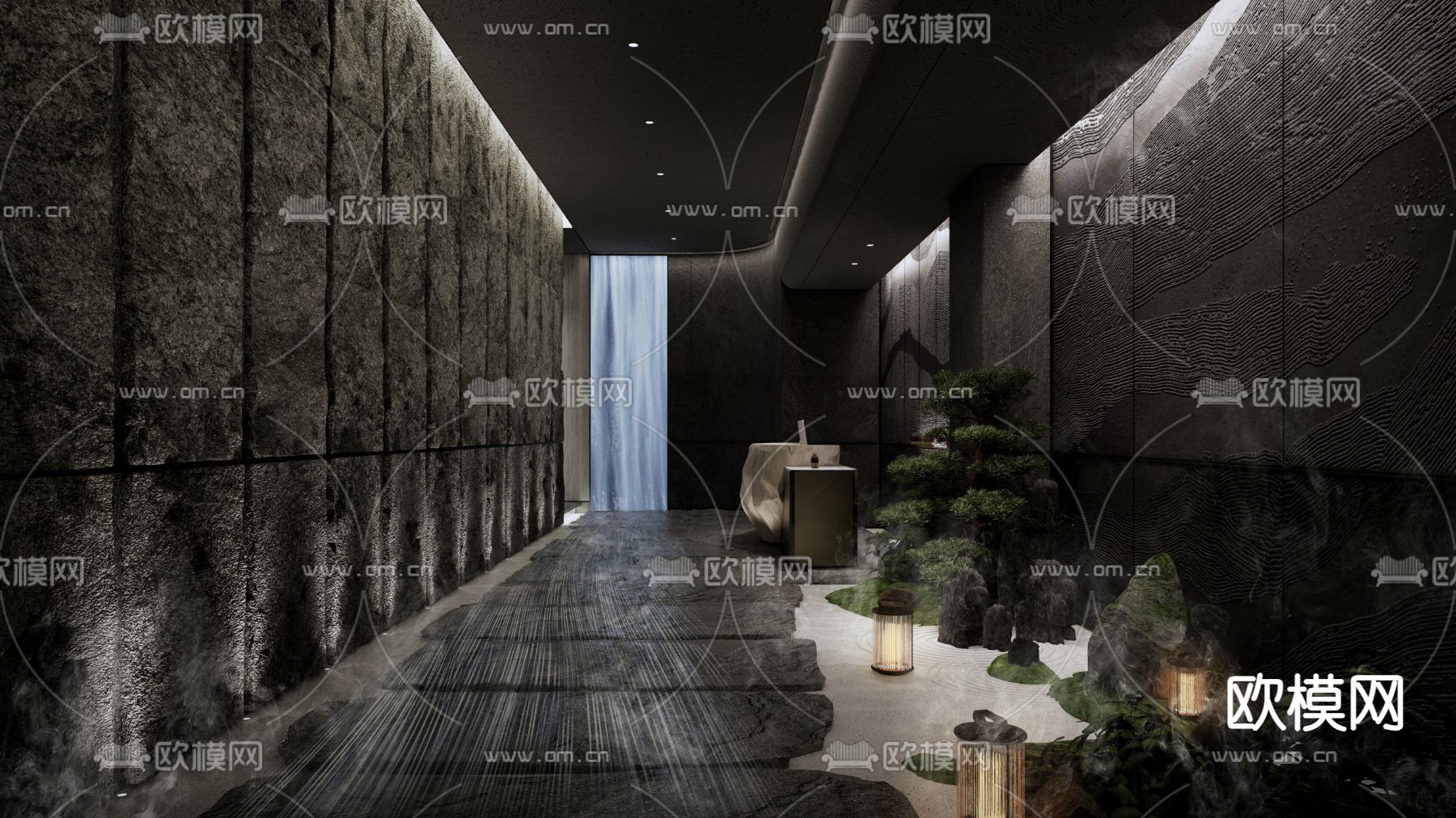 新中式会所前台su模型下载（渲染图2）