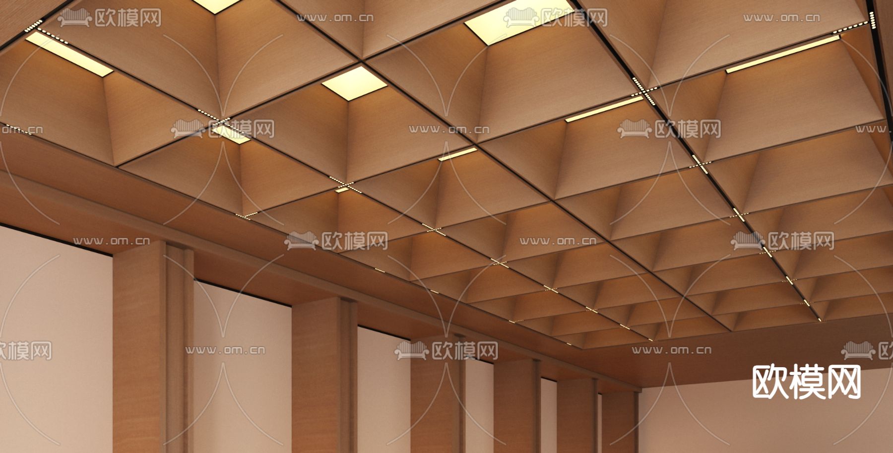 原木吊顶 方格吊顶 天花3d模型下载（渲染图3）