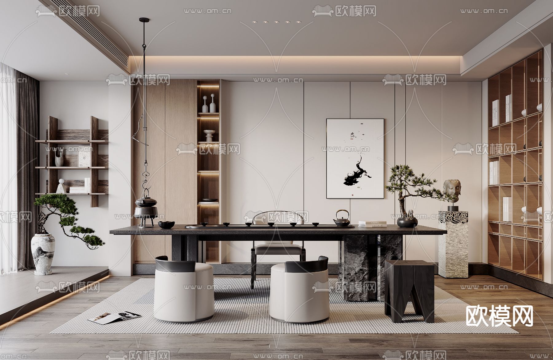 新中式茶室3d模型下载