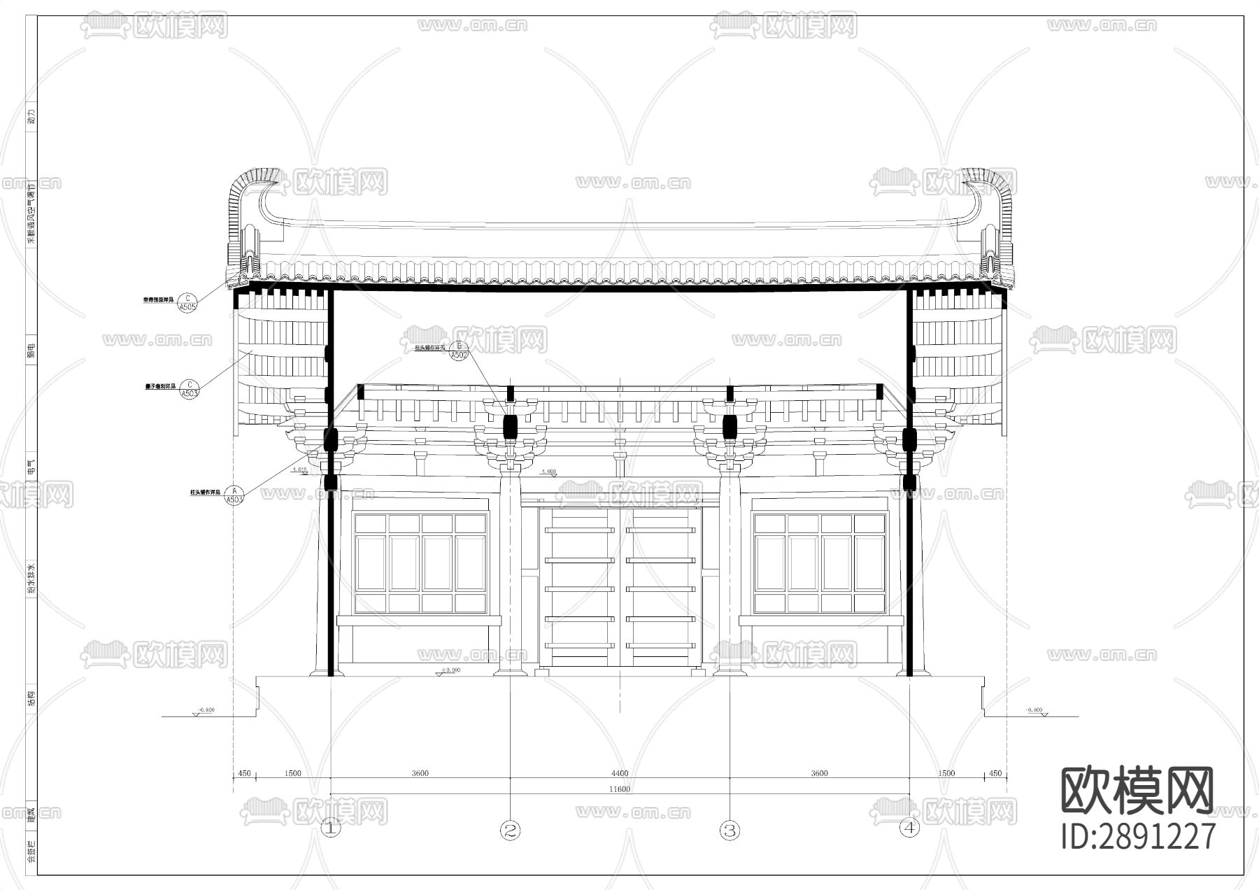古建寺庙剖节点大样图下载（渲染图2）
