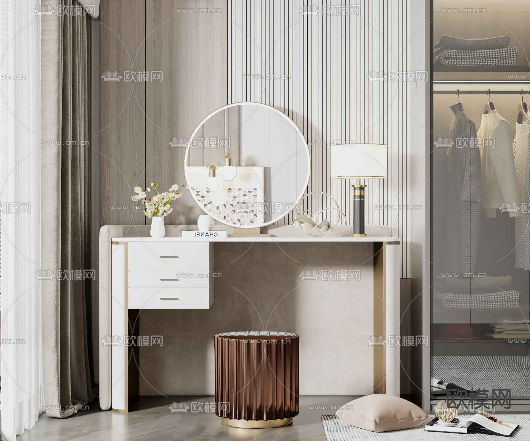 轻奢梳妆台su模型下载（渲染图1）