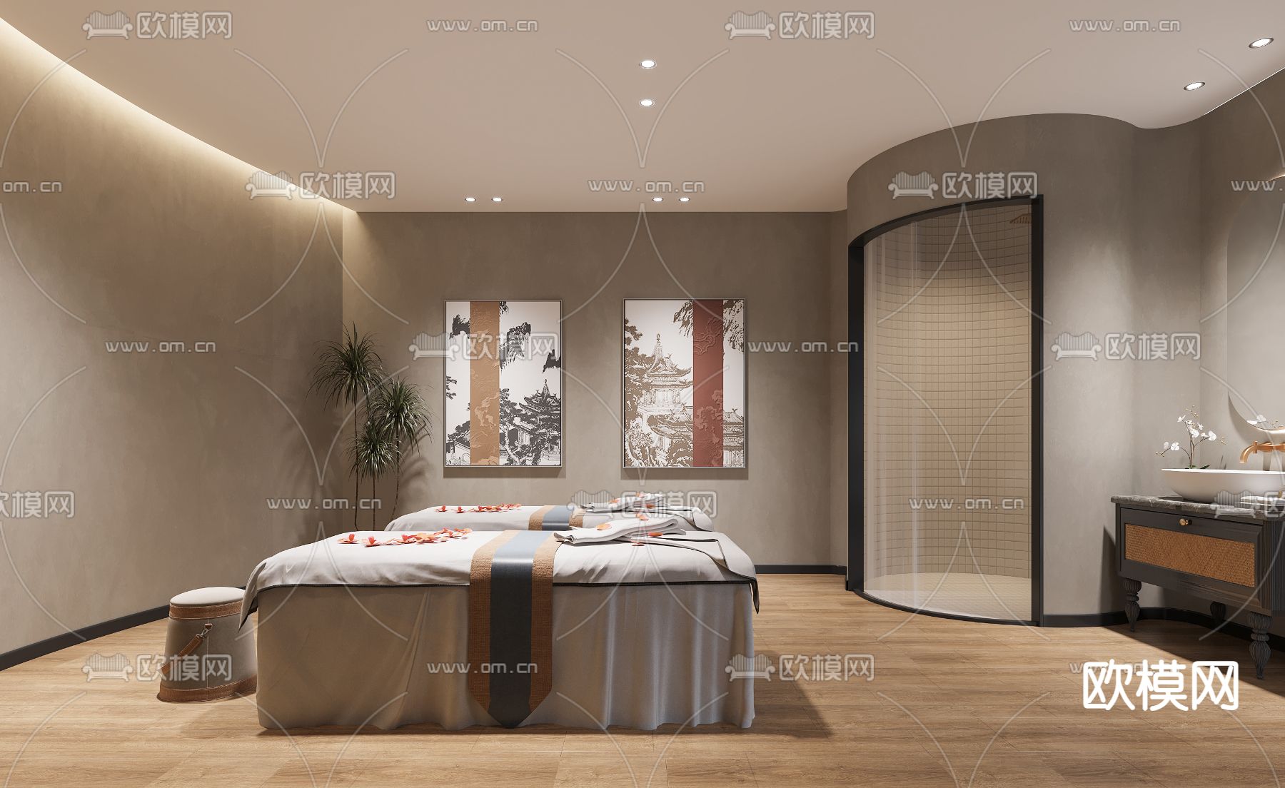 新中式美容院 SPA包间3d模型下载