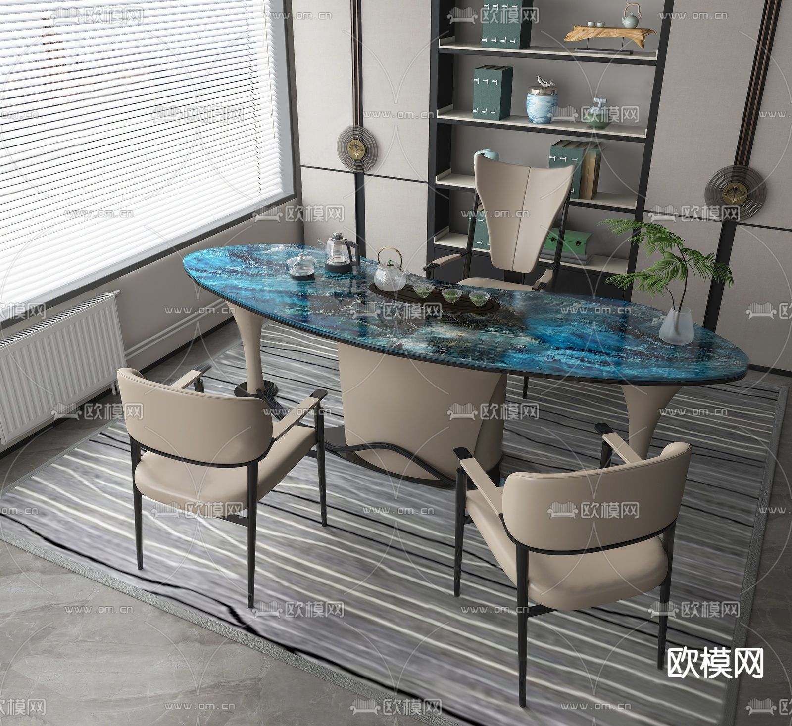 现代茶桌椅su模型下载（渲染图1）