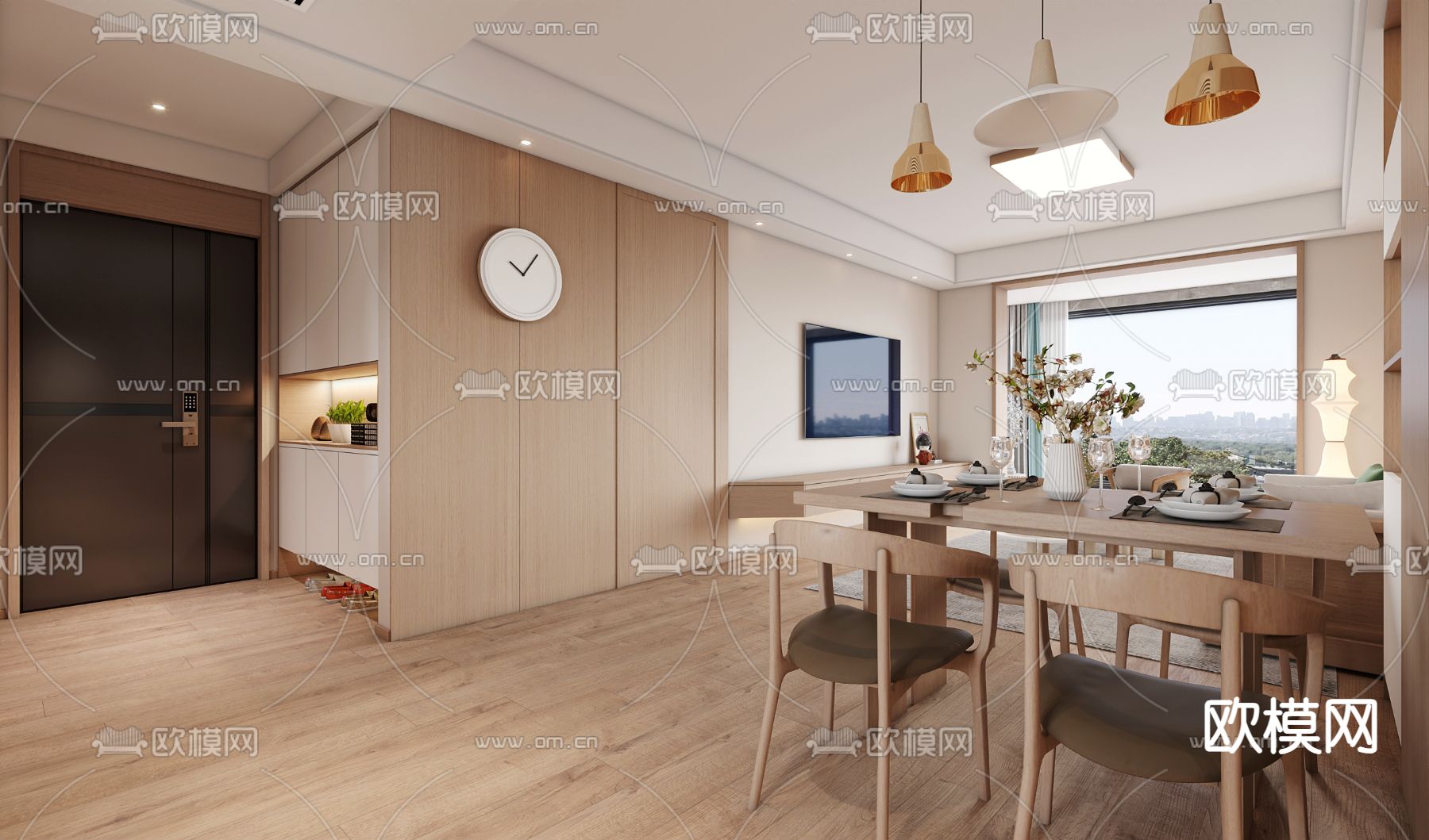 日式客厅 餐厅3d模型下载（渲染图3）