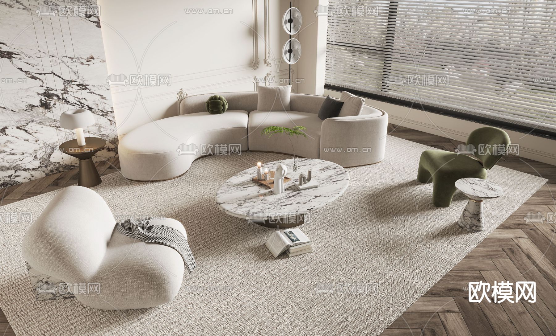 法式弧形沙发 组合沙发3d模型下载