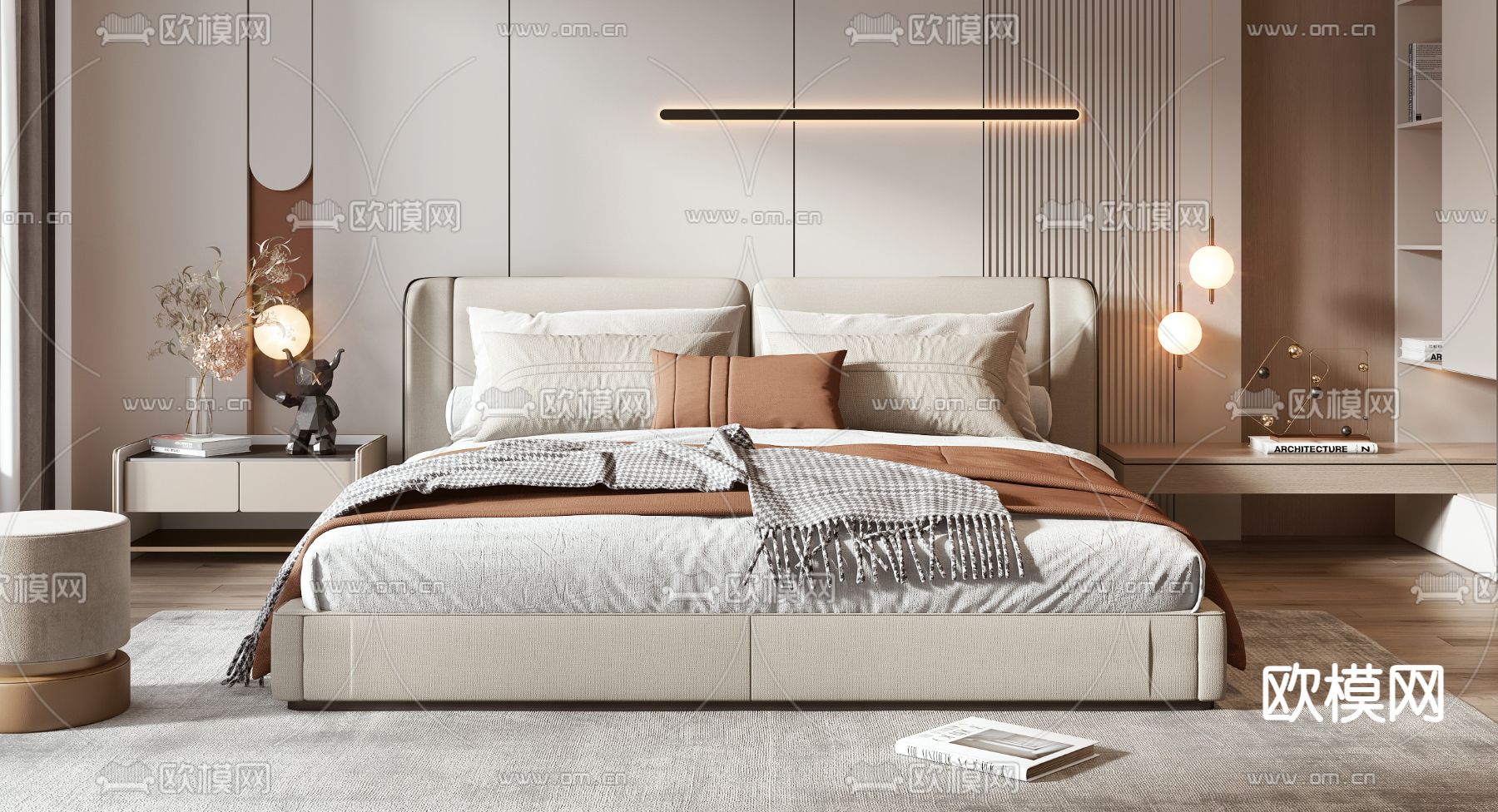 Minotti 现代双人床3d模型下载