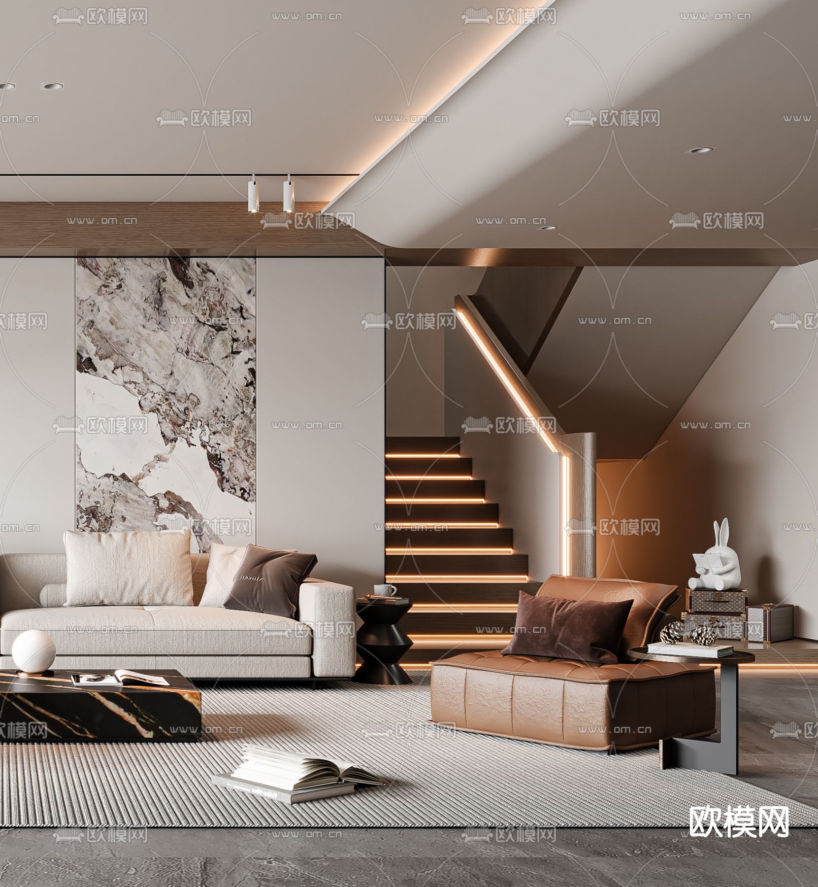 现代客厅3d模型下载（渲染图3）