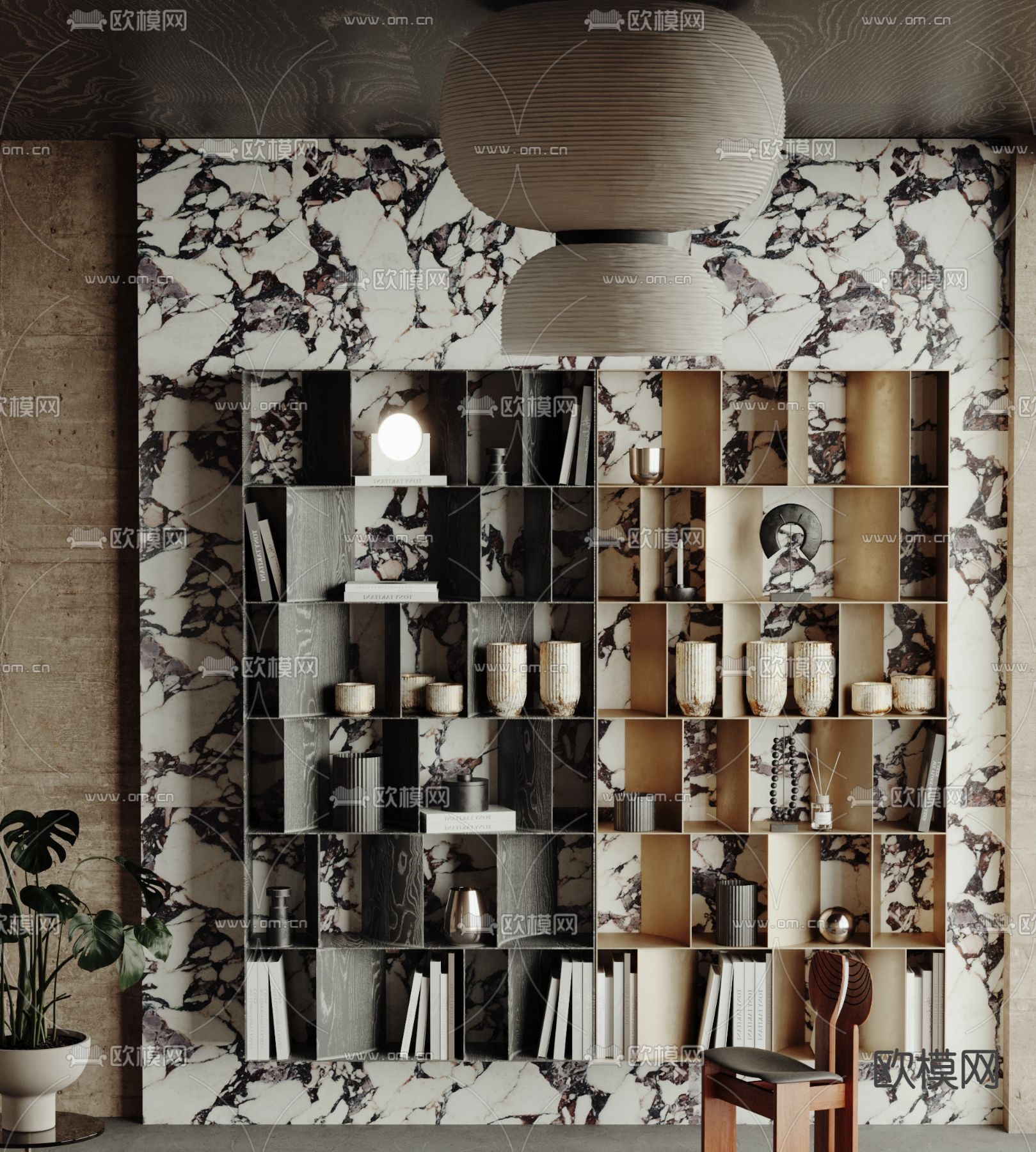 轻奢装饰柜 置物架 书架3d模型下载（渲染图1）