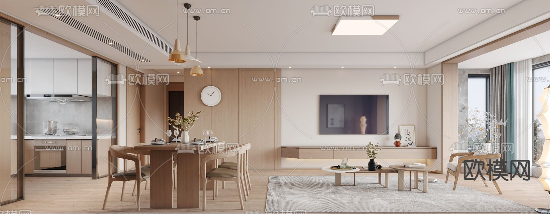 日式客厅 餐厅3d模型下载（渲染图2）