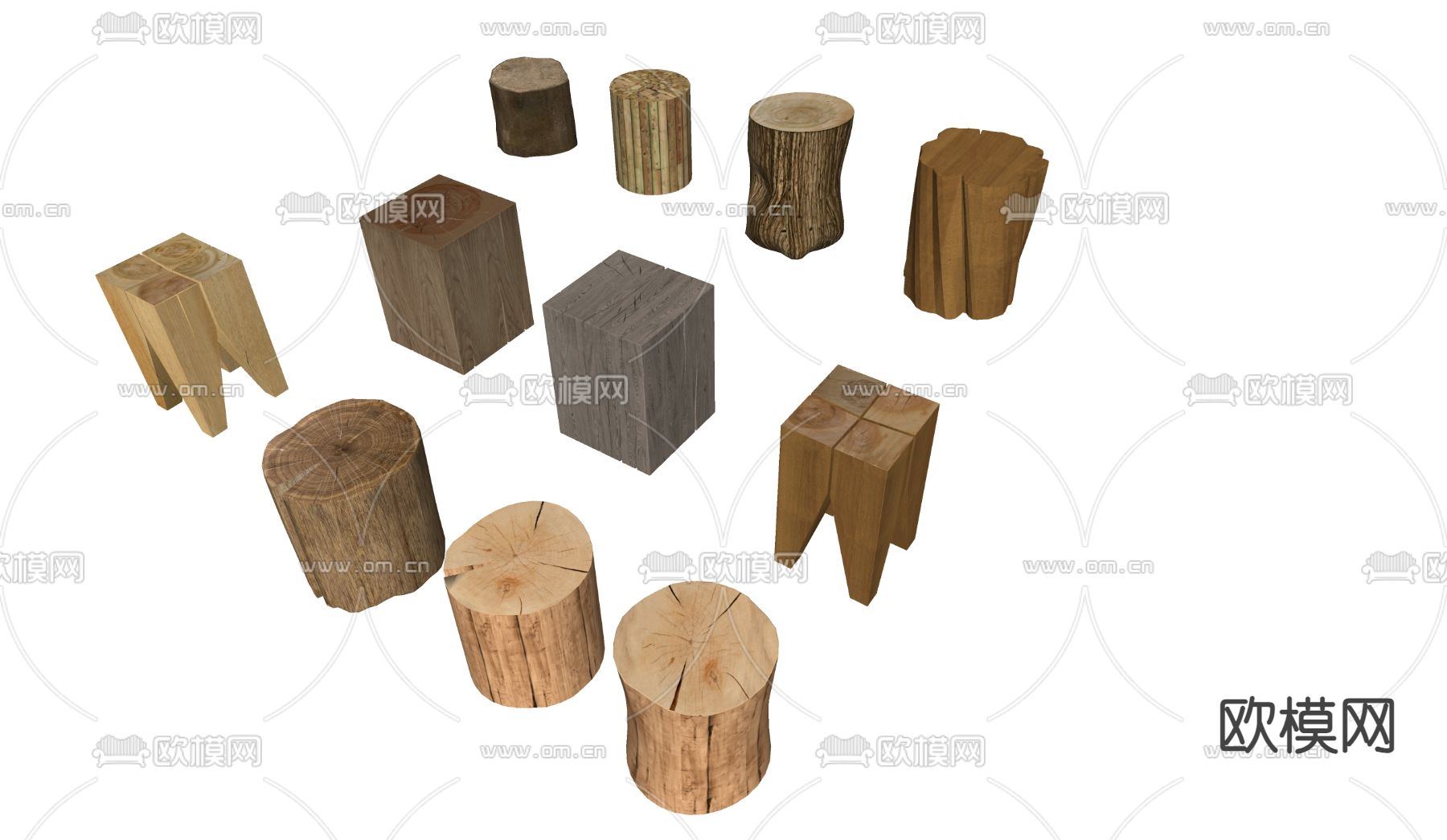 自然风木桩 木头凳su模型下载（渲染图2）