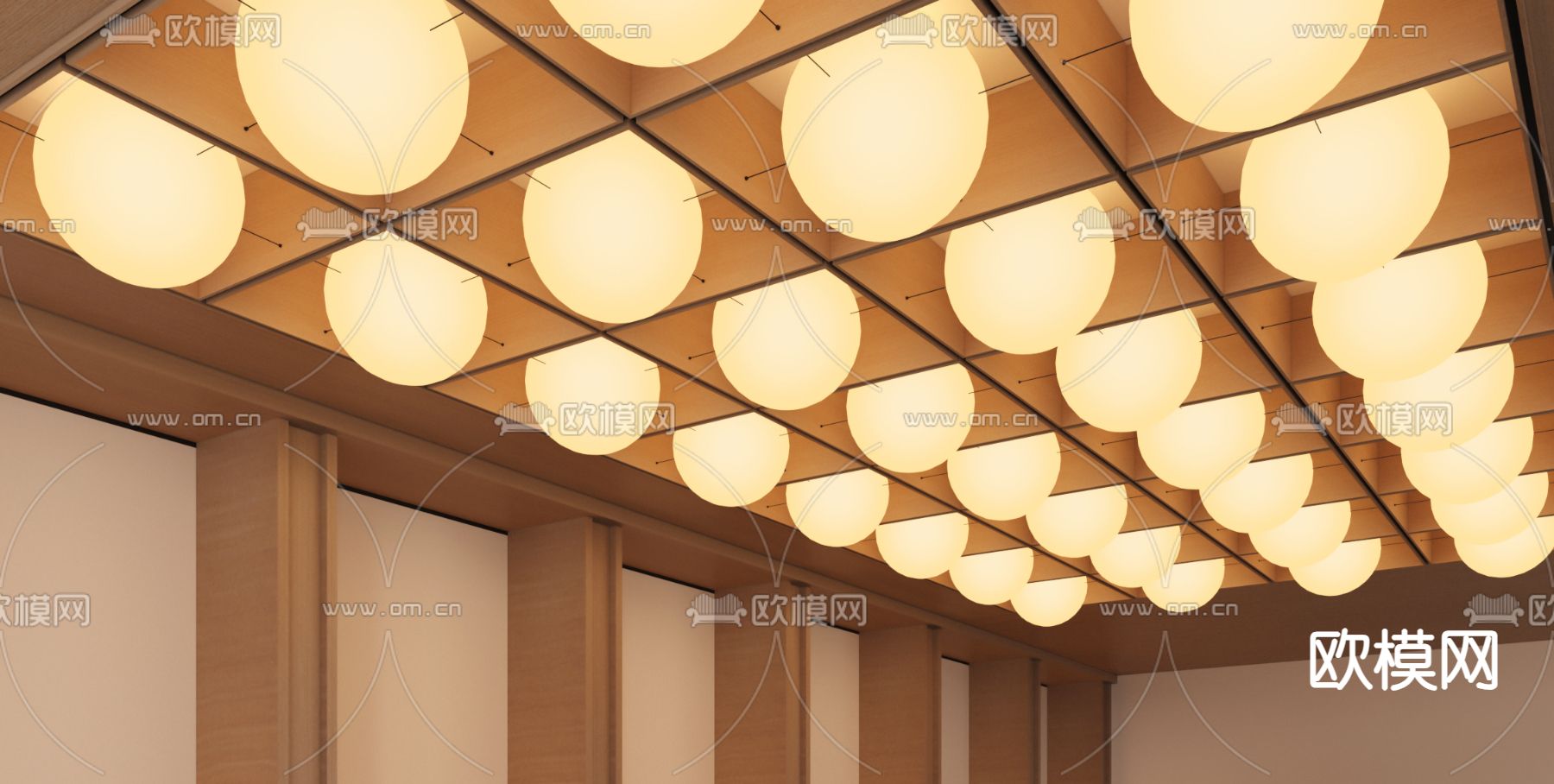 原木吊顶 方格吊顶 天花3d模型下载（渲染图2）