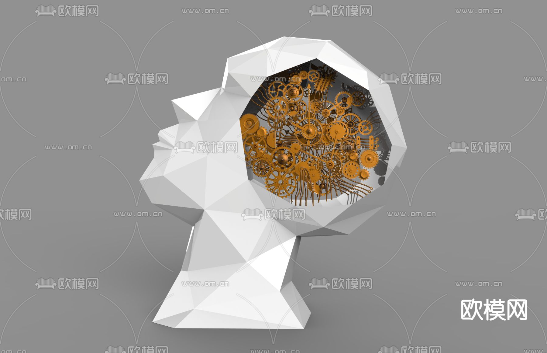 齿轮雕塑 头像雕塑 摆件3d模型下载（渲染图2）