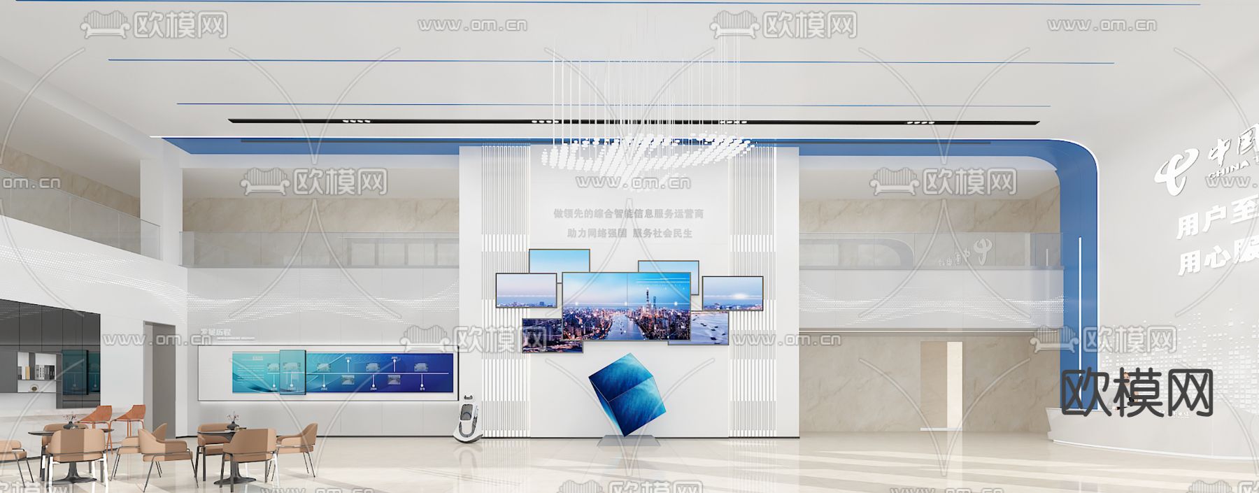 现代企业大厅 商务大堂3d模型下载（渲染图3）