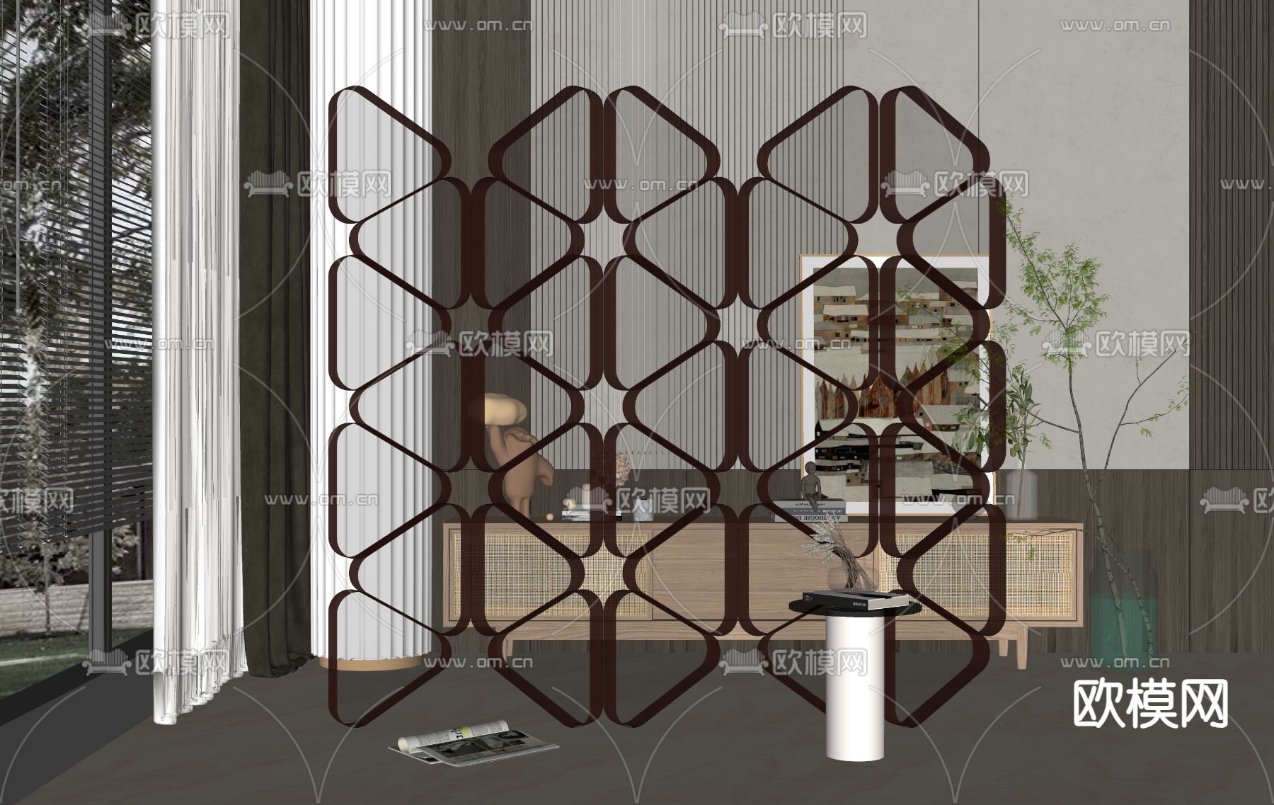 现代屏风隔断su模型下载（渲染图2）