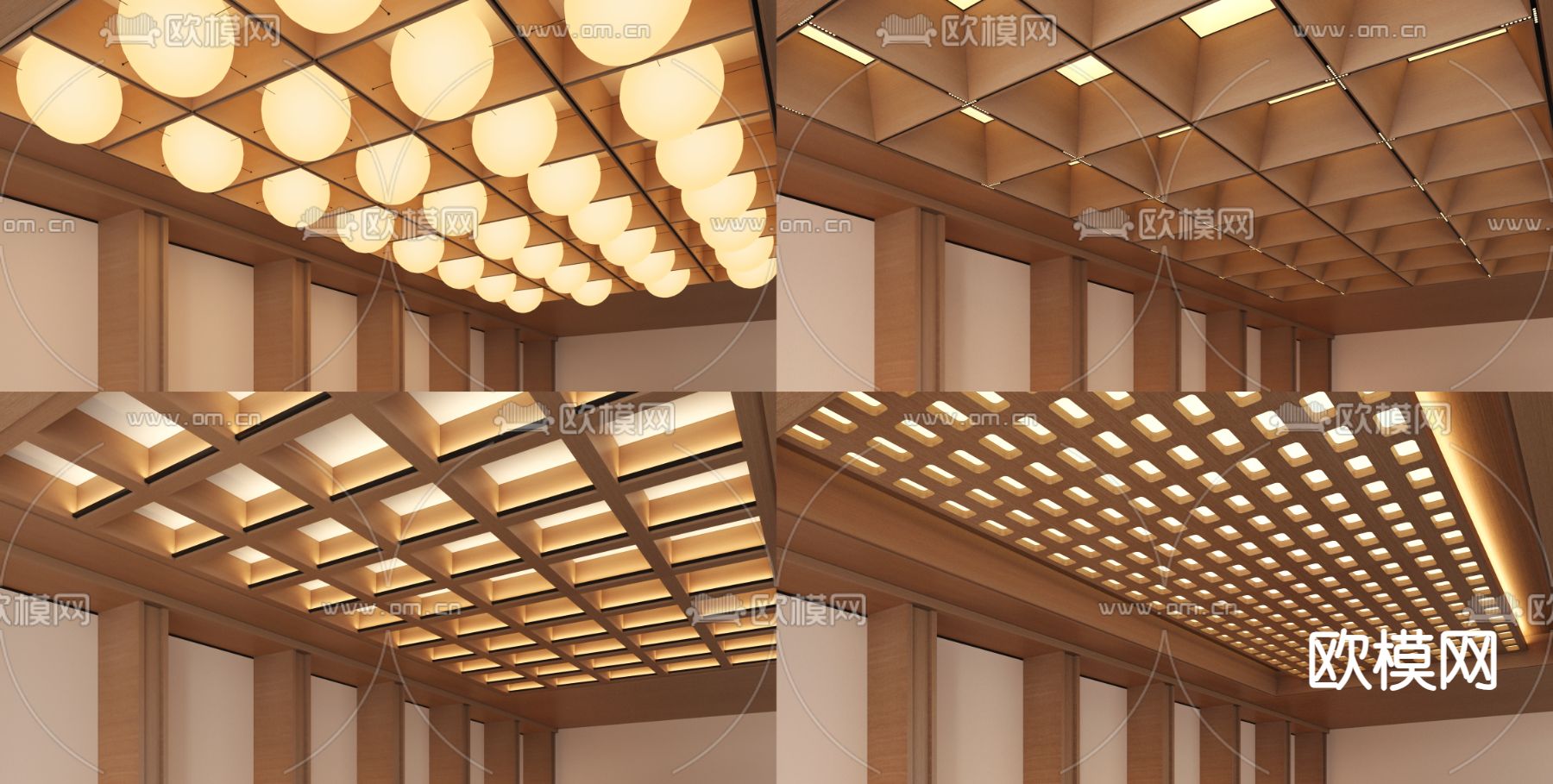 原木吊顶 方格吊顶 天花3d模型下载（渲染图1）