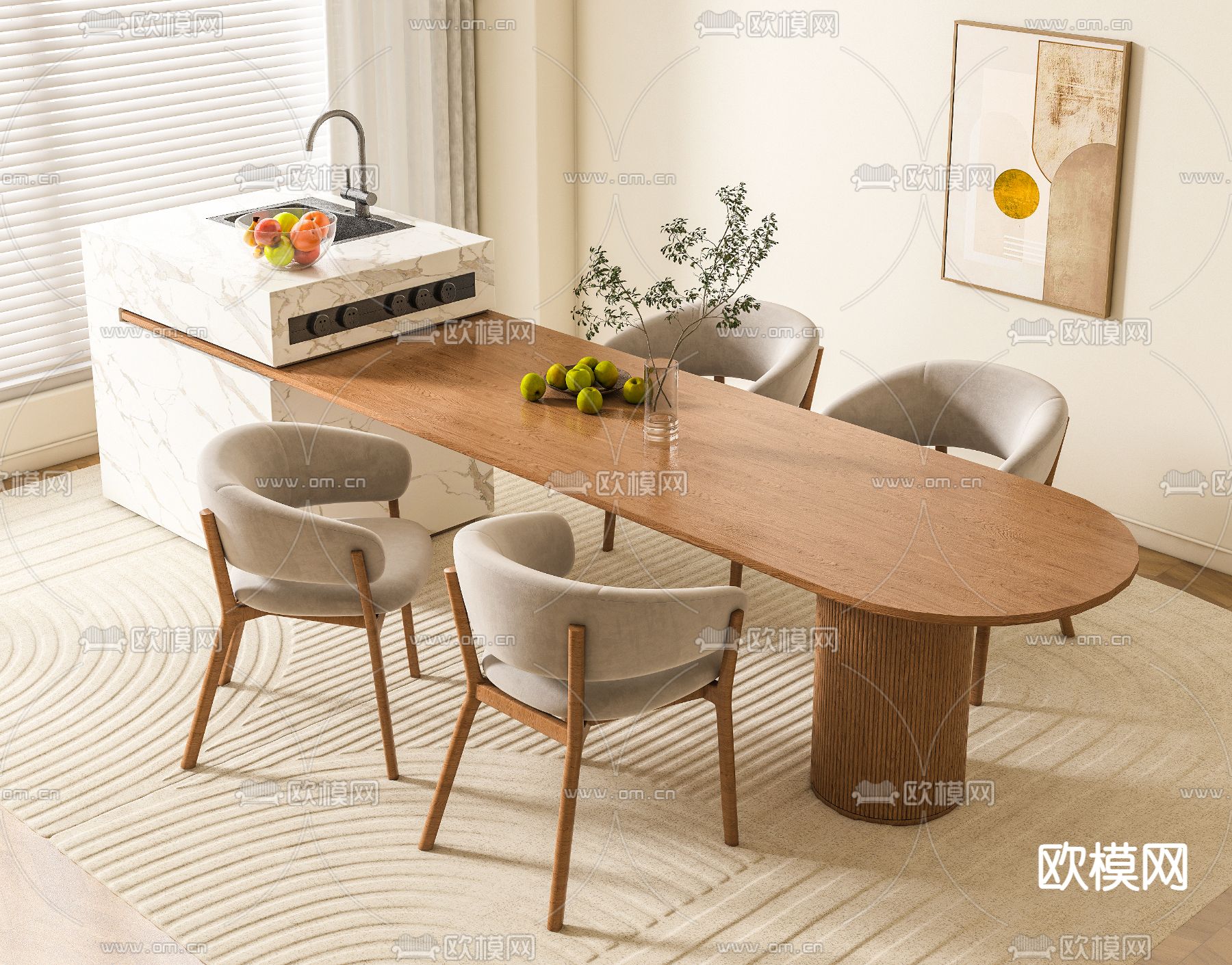 岛台餐桌椅3d模型下载