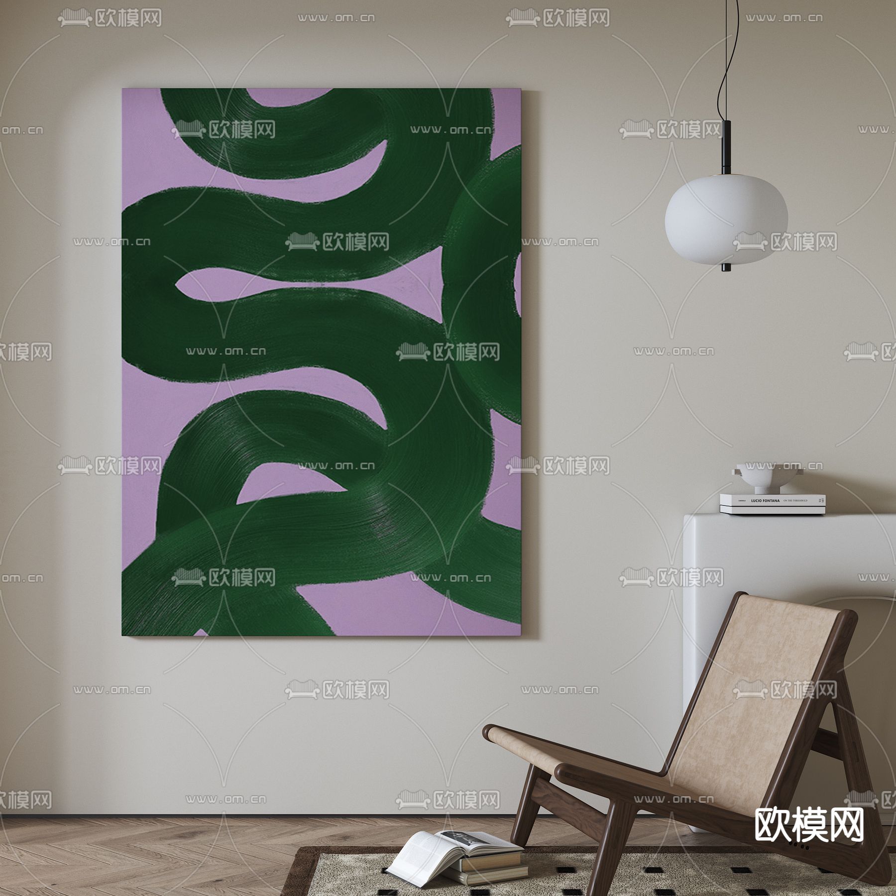 侘寂风抽象画 装饰画su模型下载（渲染图1）