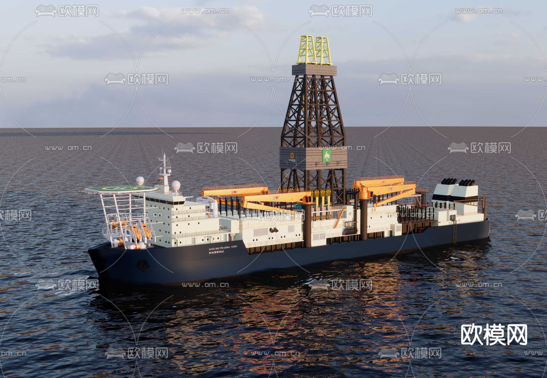 石油钻井船su模型下载（渲染图1）