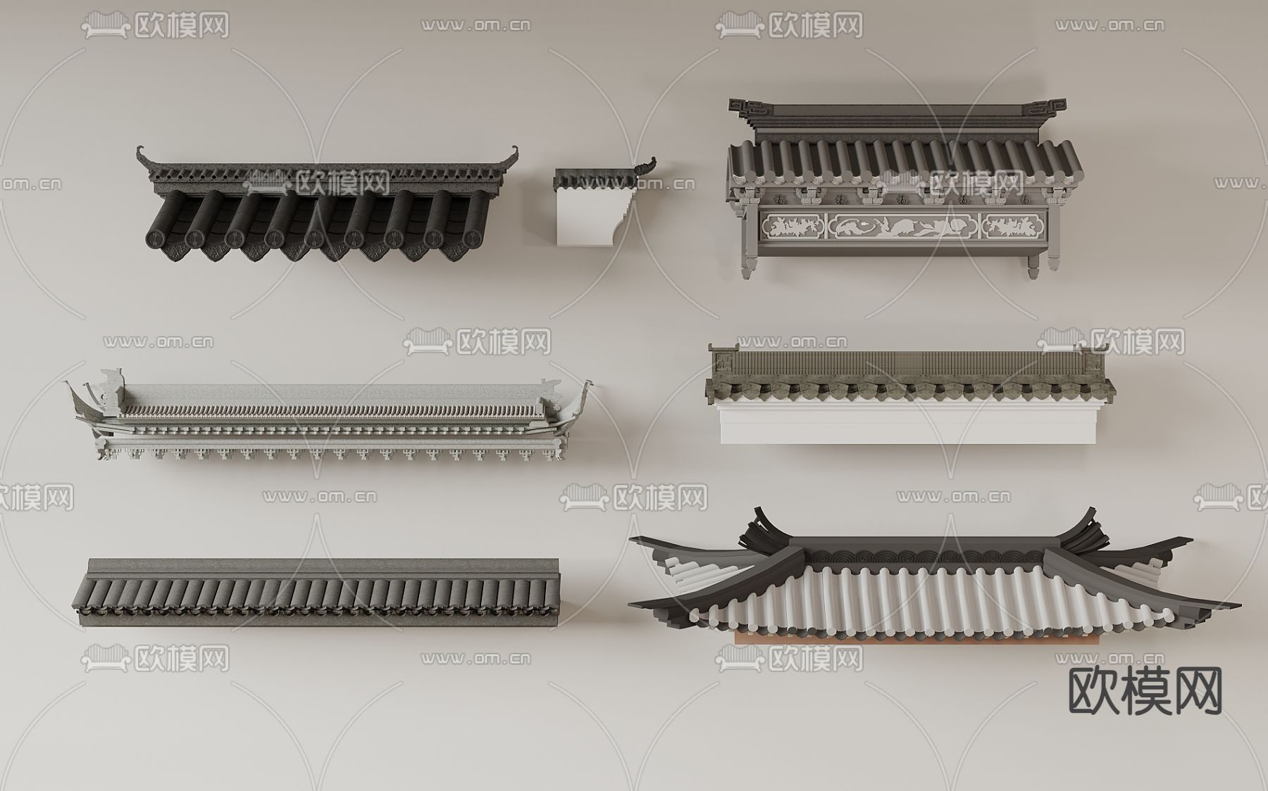 中式屋檐 屋顶 飞檐 瓦片3d模型下载