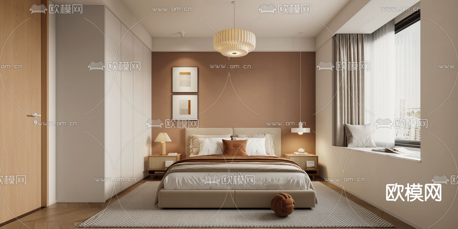 奶油风卧室 主卧 主人房3d模型下载