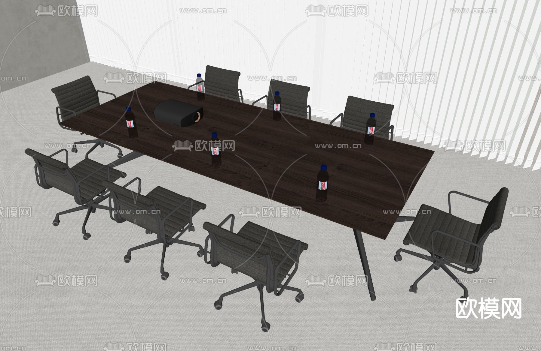 现代会议桌椅su模型下载（渲染图2）