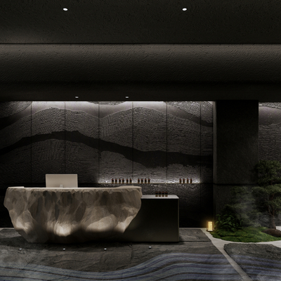  新中式会所前台su模型 