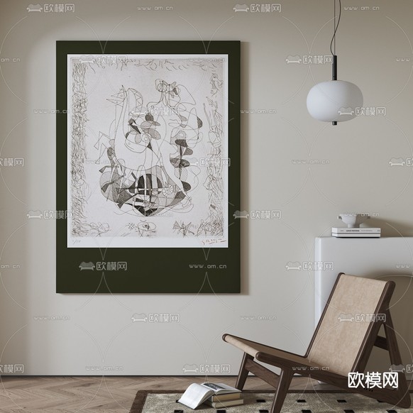北欧抽象画 挂画 装饰画 手绘画3d模型下载