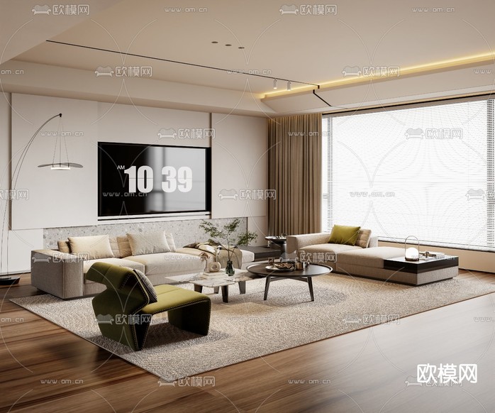 现代客厅3d模型下载