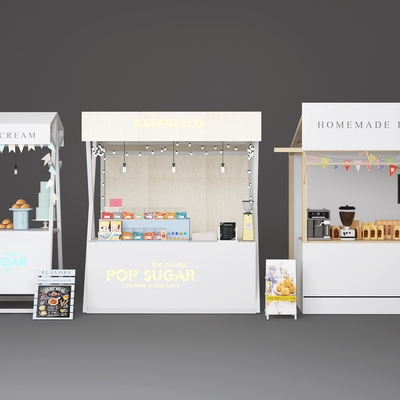  商业摊位 售货车su模型 