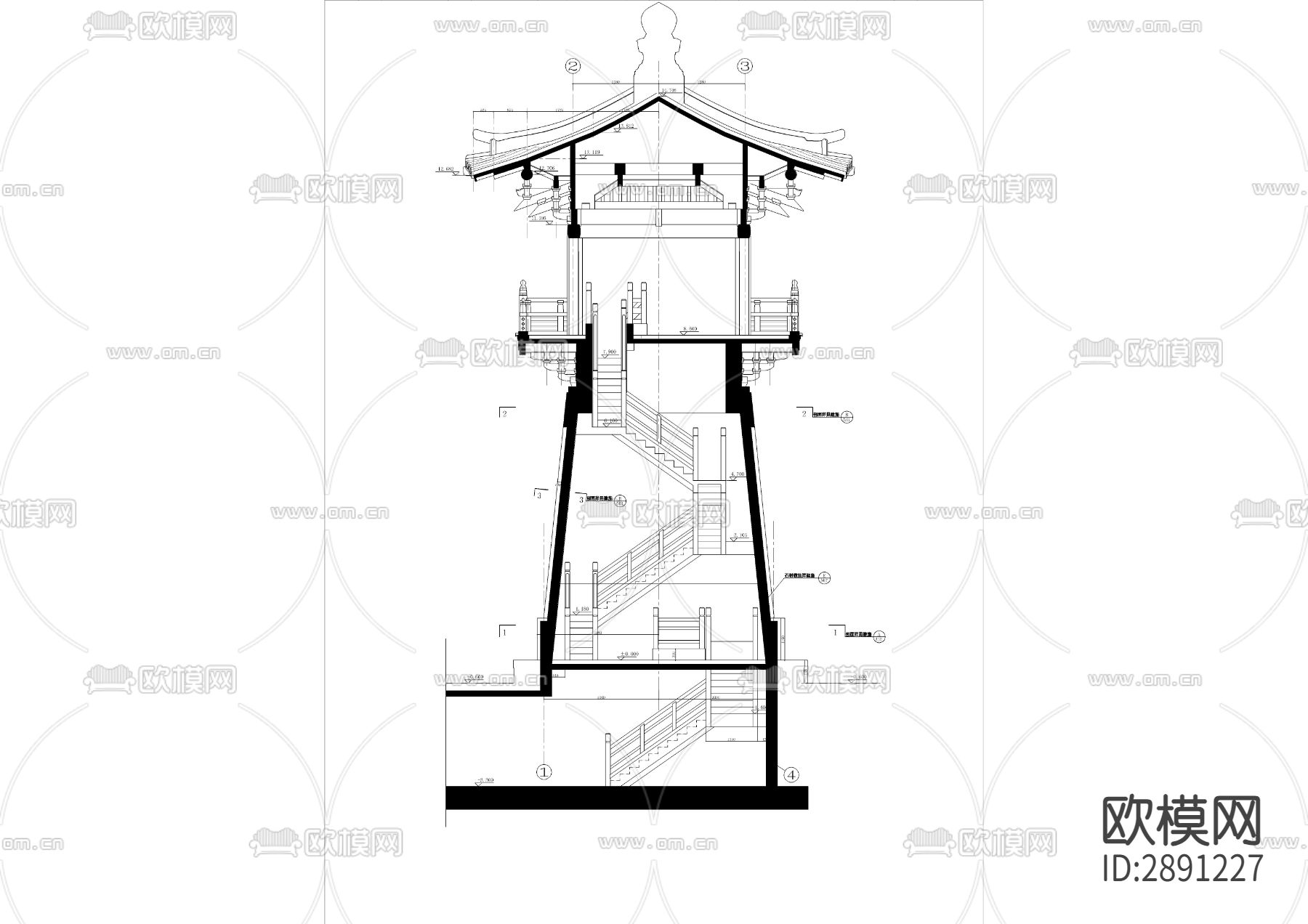 古建寺庙剖节点大样图下载（渲染图5）