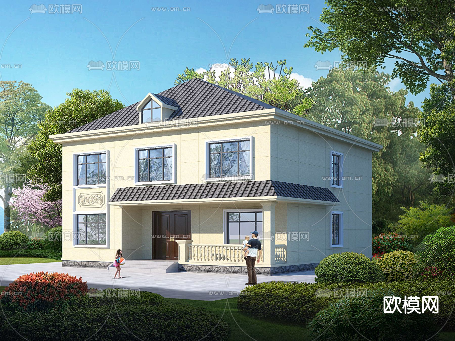 简欧别墅外观3d模型下载