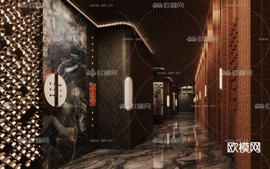 中餐厅走廊 过道3d模型下载