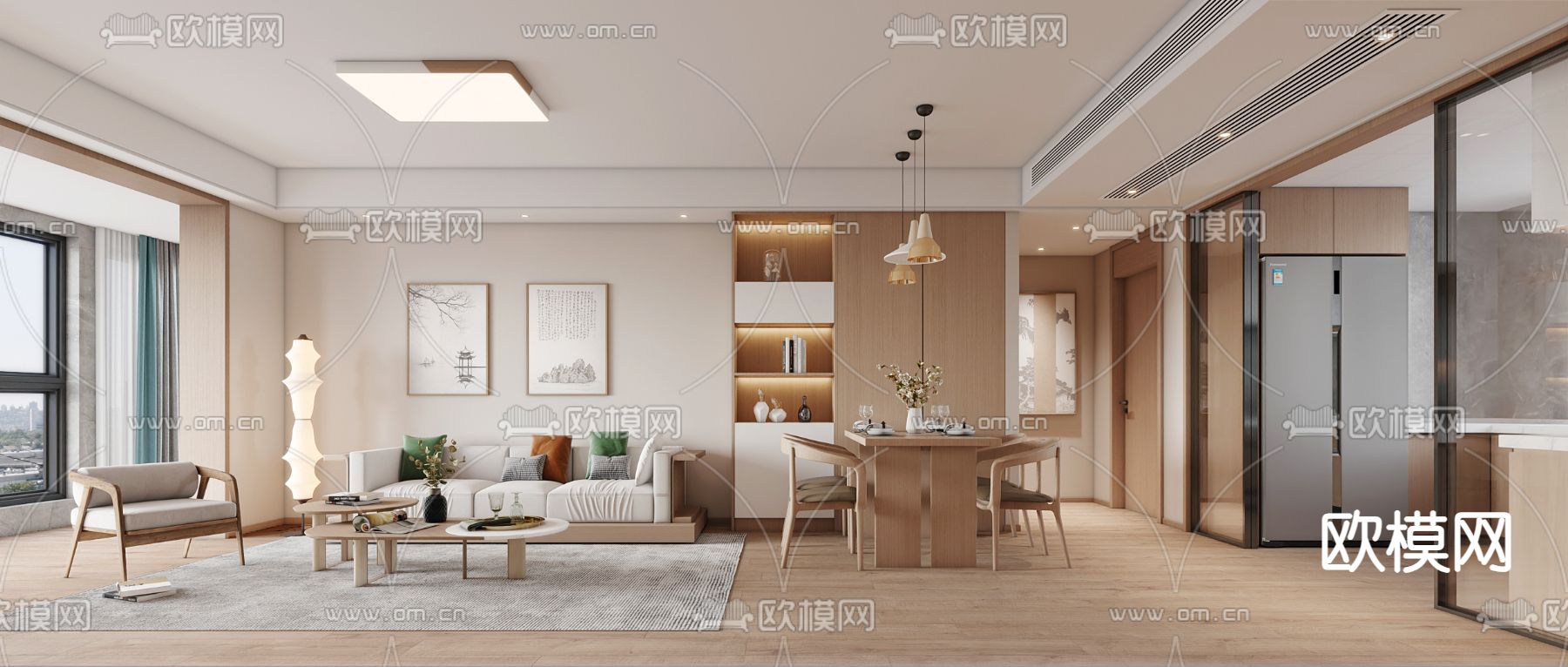 日式客厅 餐厅3d模型下载（渲染图1）