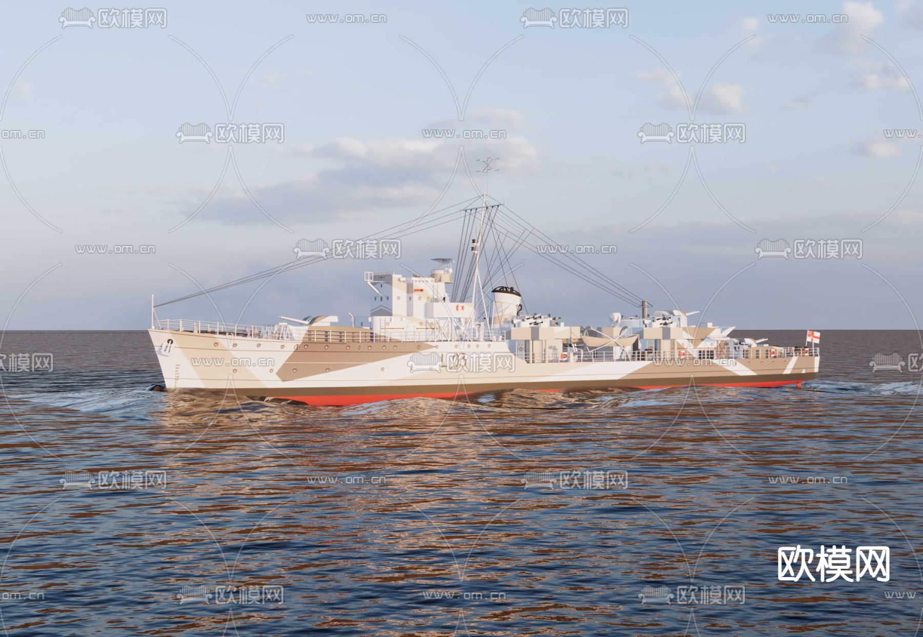 二战驱逐舰su模型下载（渲染图1）