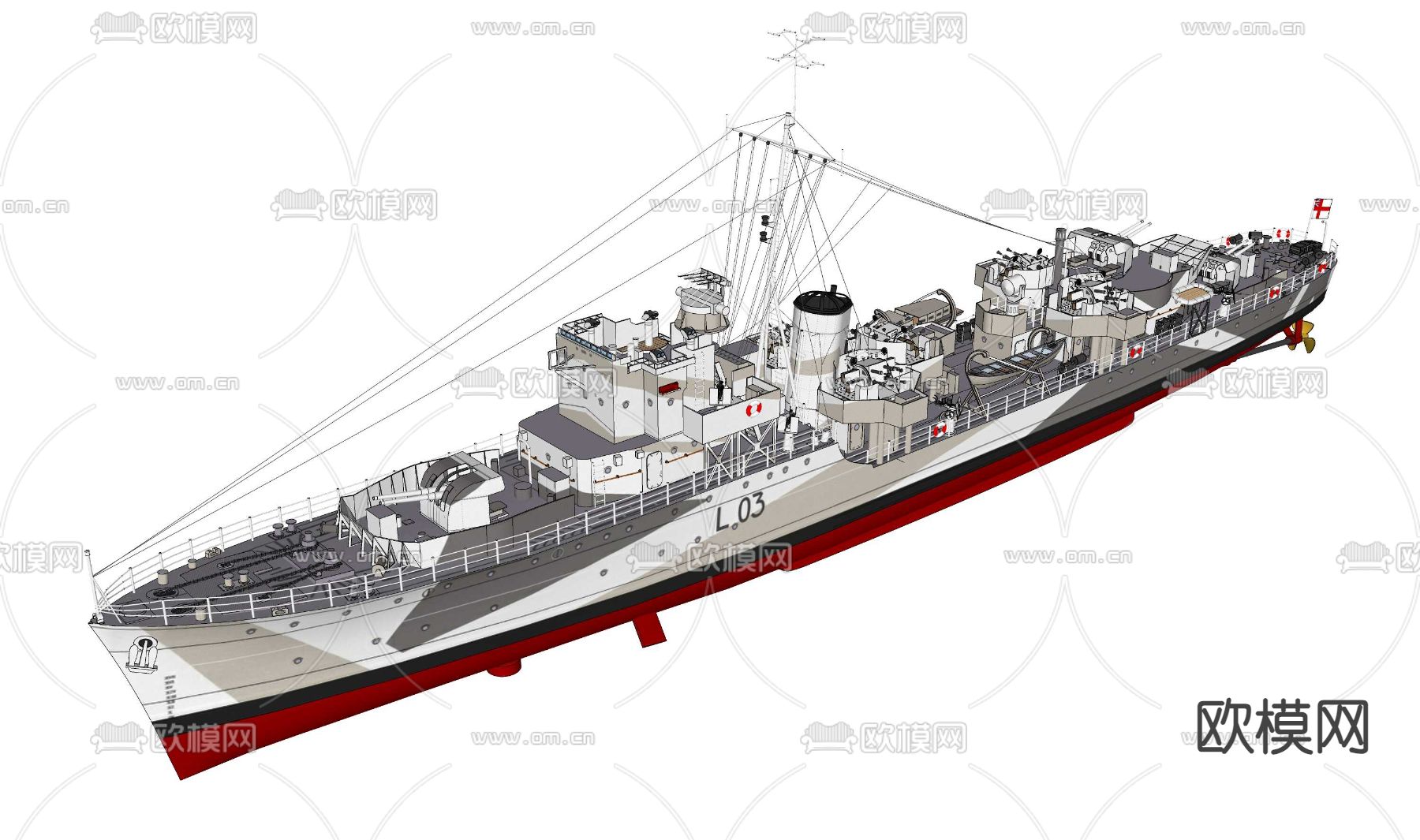 二战驱逐舰su模型下载（渲染图4）