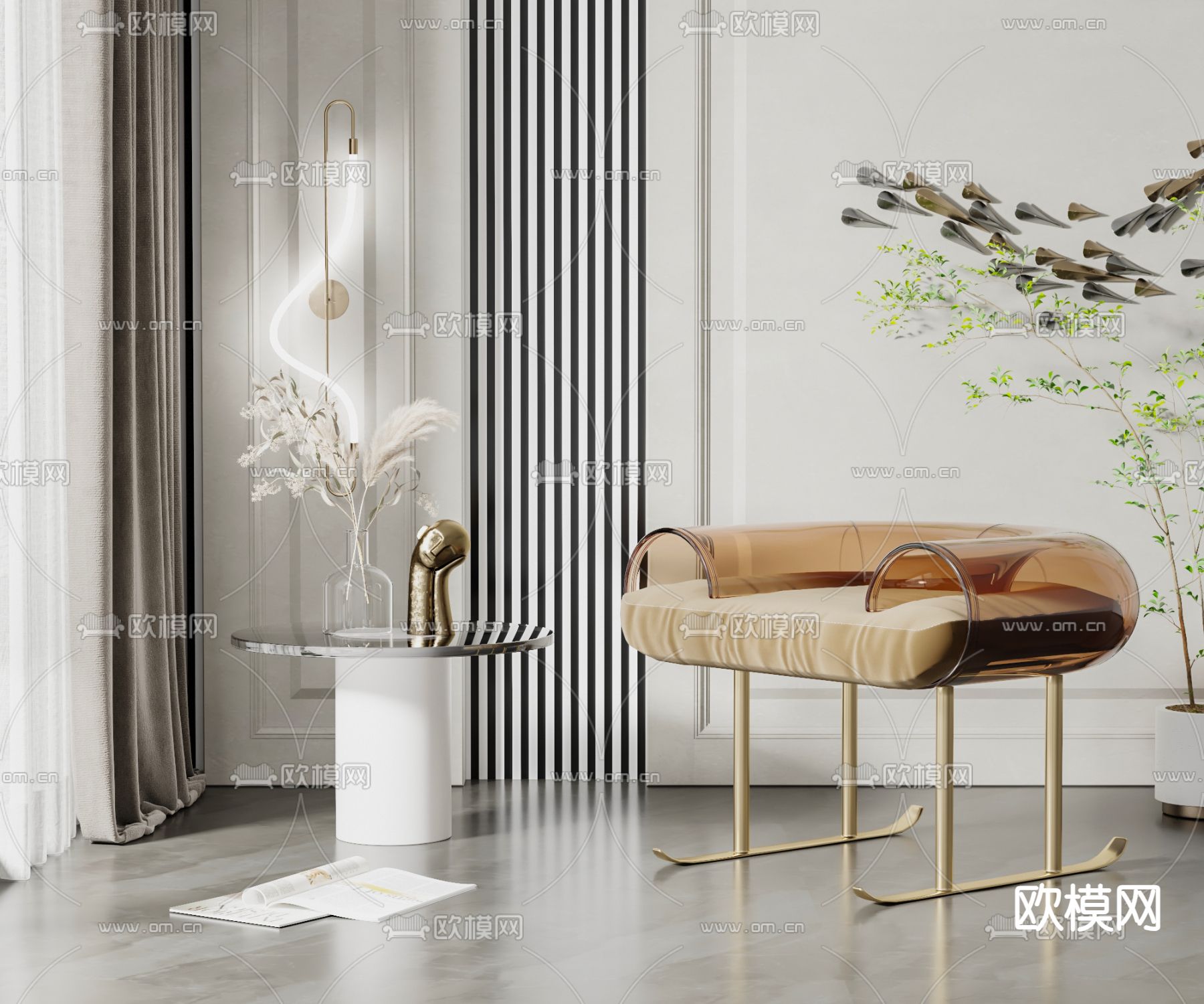 轻奢休闲椅su模型下载（渲染图1）