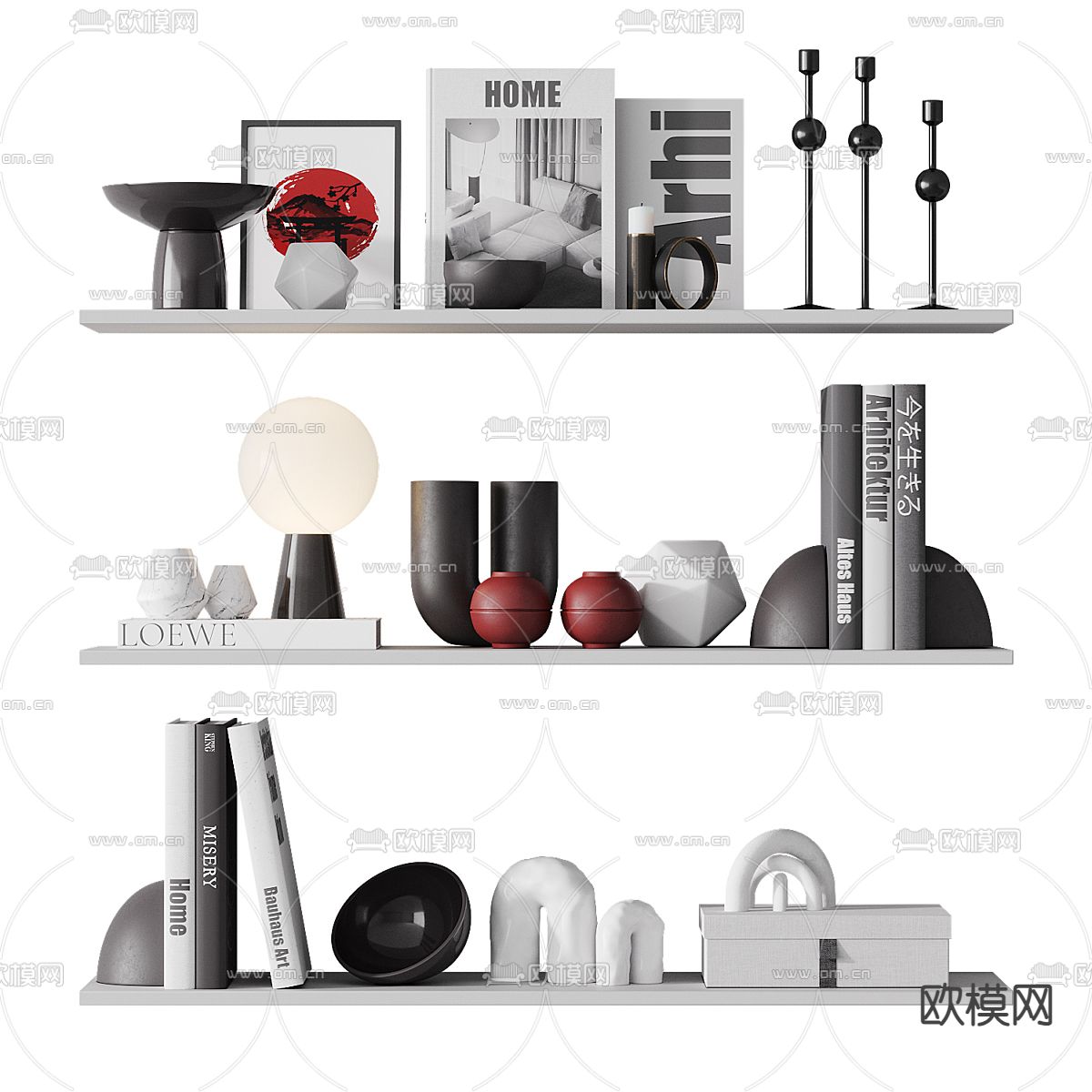 现代装饰品 摆件 花瓶 书籍3d模型下载（渲染图2）