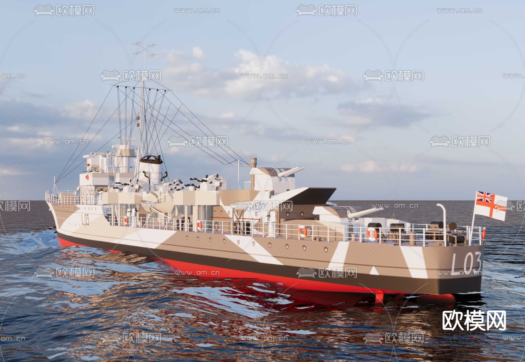 二战驱逐舰su模型下载（渲染图2）