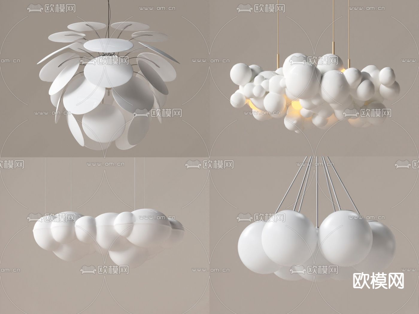 奶油风艺术吊灯su模型下载
