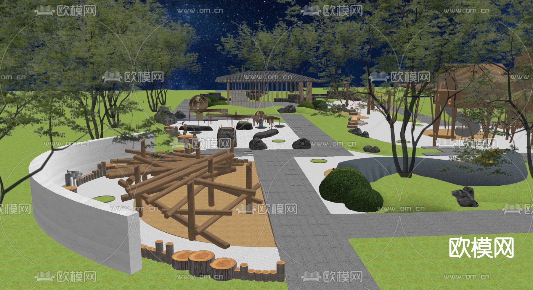 现代儿童游乐区su模型下载（渲染图2）