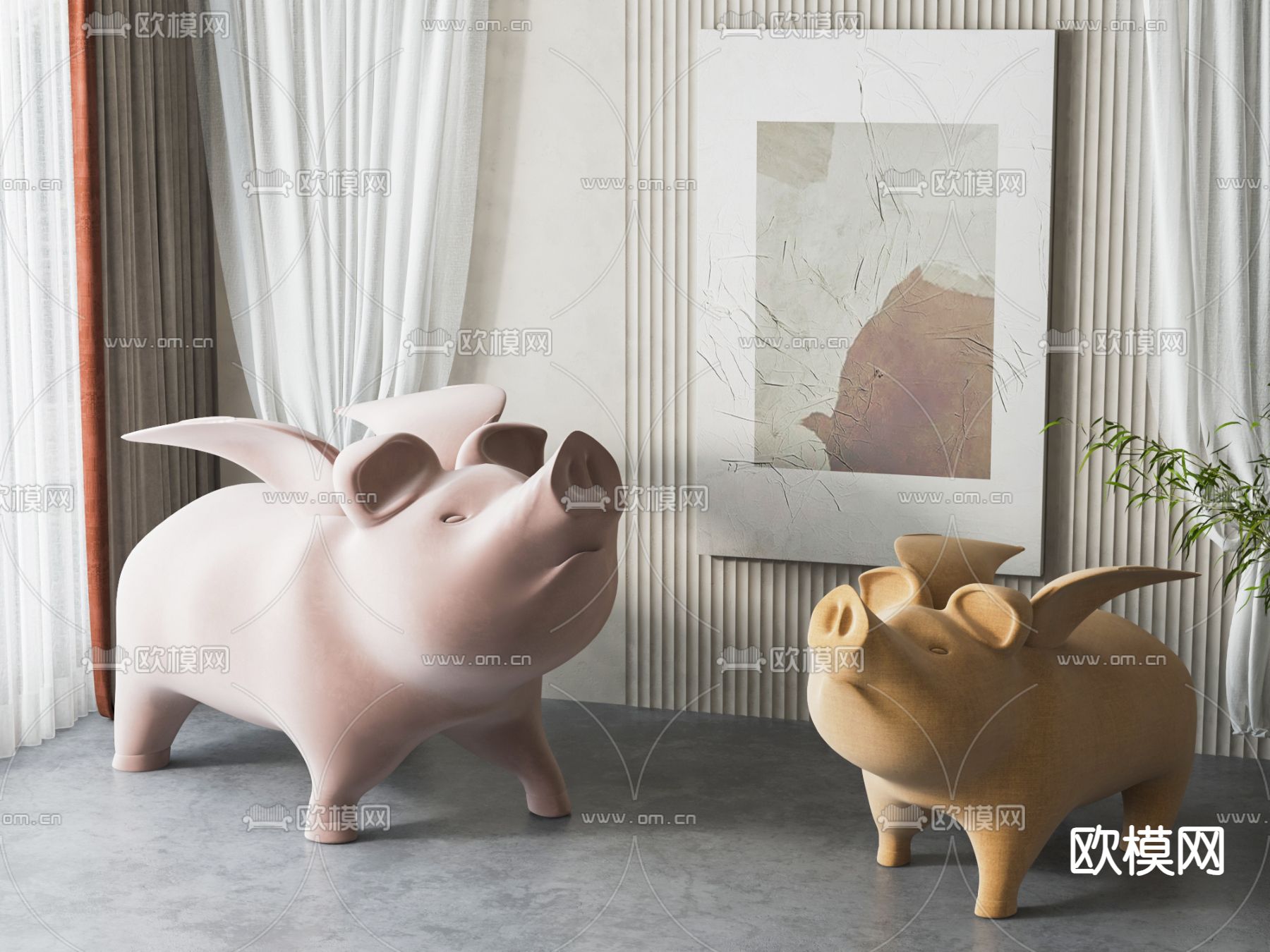 小飞猪雕塑 公仔 潮玩3d模型下载