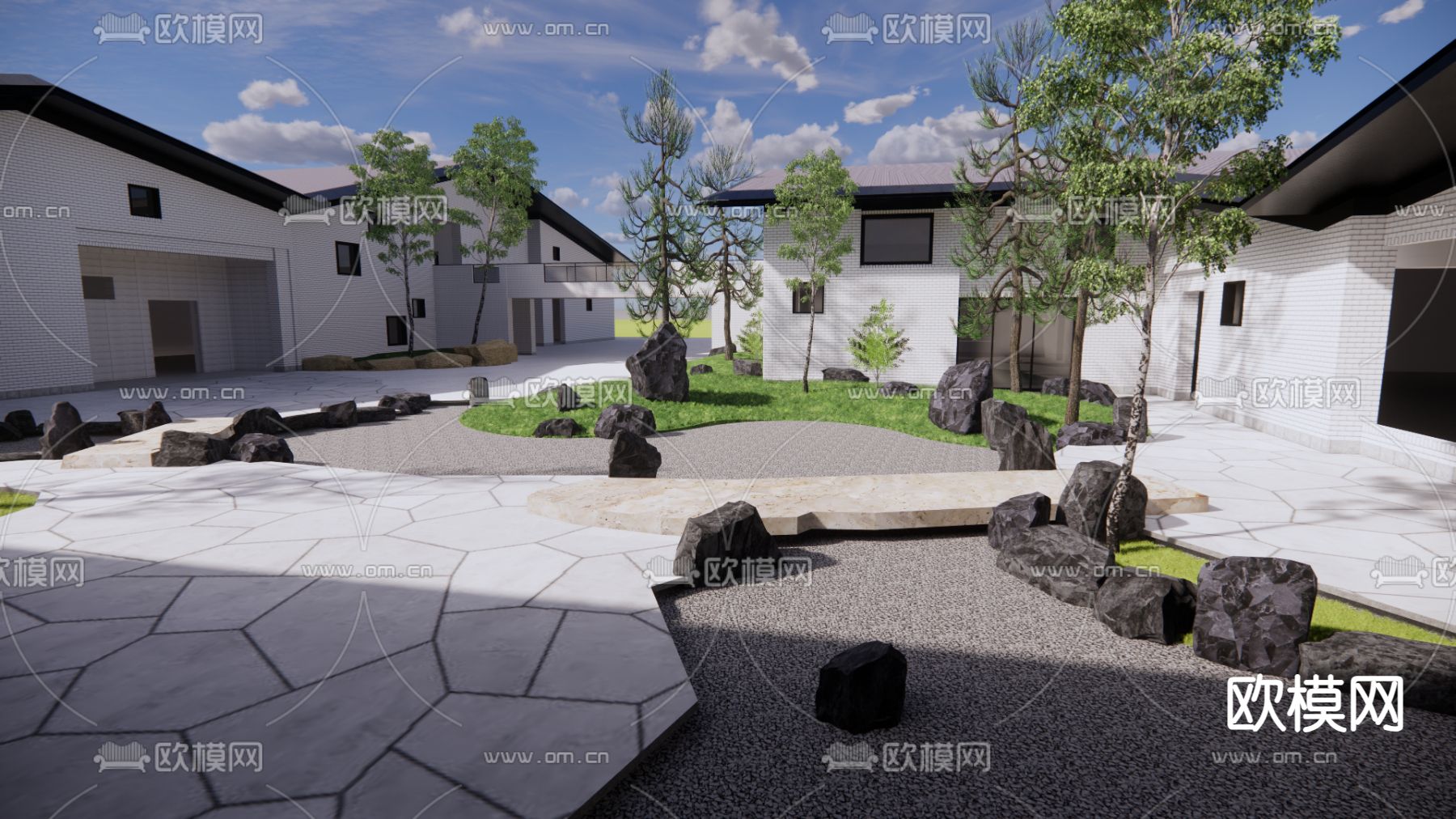 现代庭院景观su模型下载（渲染图1）