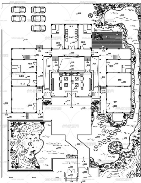 園林花園 空中庭院 屋頂花園 別墅花園CAD施工圖下載(渲染圖1)