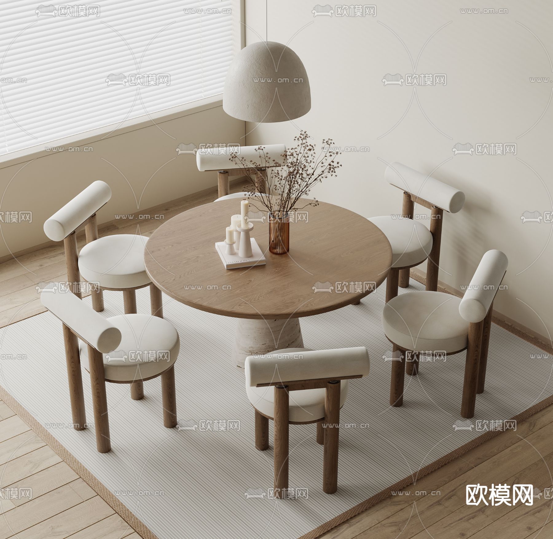 侘寂风餐桌椅su模型下载（渲染图1）